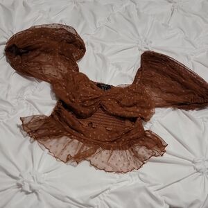 Forever 21 Brown Ruffled Sheer Blouse